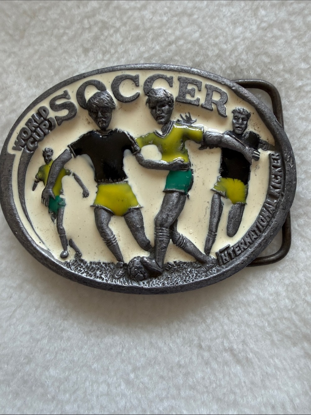 Vintage 1982 World Cup Soccer Enamel Belt Buckle Made in USA Serial #1062